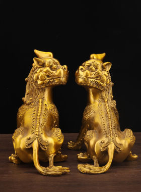 室内纯铜地藏王坐骑独角神兽黄铜铜摆件客厅办公室装饰开业礼品