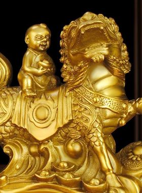 纯铜黄铜送子麒麟摆件大小财富麒麟客厅卧室摆件一对