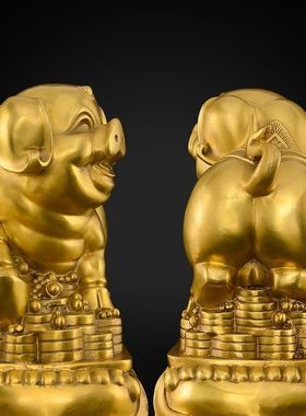 室内铜猪摆件吉祥物黄铜金猪财猪客厅办公室生肖猪存钱罐工艺品