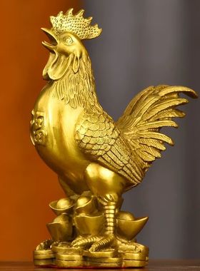 室内室内纯铜公鸡铜鸡金钱福字鸡铜金鸡报晓摆件家居风水