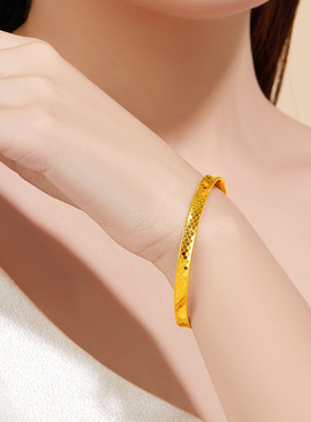 金包银蜂巢纯金手镯女款龙鳞镯子手环礼物送女友