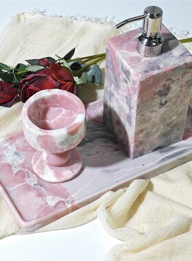 粉色轻奢风天然大理石粉澳宝粉色大理石托盘烛台摆件创意家居装饰
