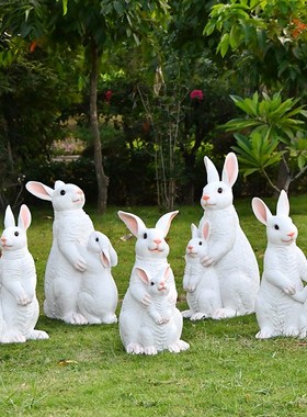户外玻璃钢仿真动物景观雕塑摆件花园庭院草坪卡通兔子装饰小品