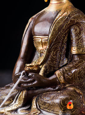 新品阿弥陀铜像尼泊尔手工雕花7寸青铜鎏金鎏银Y家用现代摆件