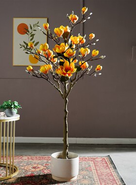 新品高仿真假花树木棉玉兰花落地假树绿植物盆栽摆U设室内客厅装
