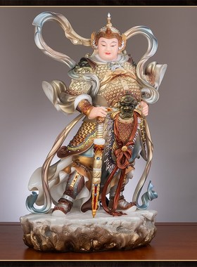 极速汉白玉彩绘伽蓝韦陀菩萨x左右护法神寺庙佛堂佛像韦驮关公武