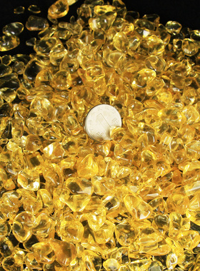 新品黄水晶碎石石头大小颗粒水晶A装聚宝盆 黄水晶摆件花盆造景装