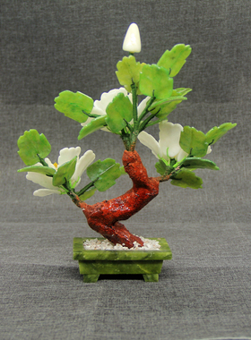 玉石雕刻牡丹花摆件中式客厅酒柜装饰品办公室家居创意牡丹花盆景