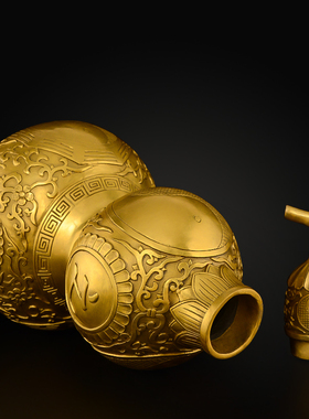 开口铜葫芦客厅摆件纯铜开盖空心八卦葫芦玄关特大号