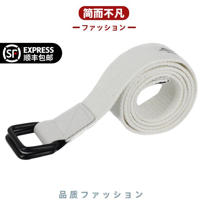 日本男女士帆布腰带双环扣年轻人学生工装风方扣皮带2026新款裤带