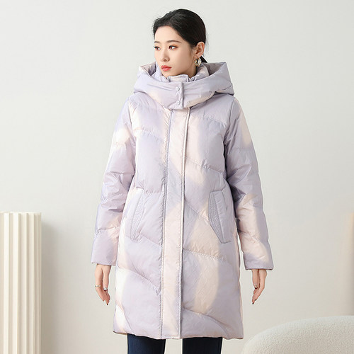 SMEN诗萌防寒撞色羽绒服女2025冬连帽休闲厚款保暖女式面包服外套 - 图1