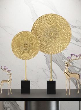 设计感现代简约几何艺术圆盘铜摆饰侘寂风入户玄关摆设家居软装饰