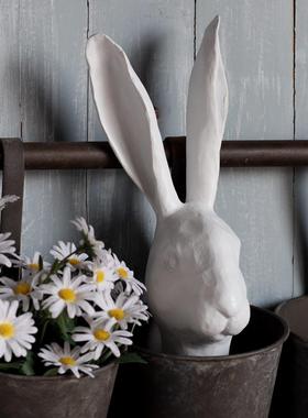 百亩外贸白色复古复活节兔子手作感摆件阳台花园装饰造景软装杂货