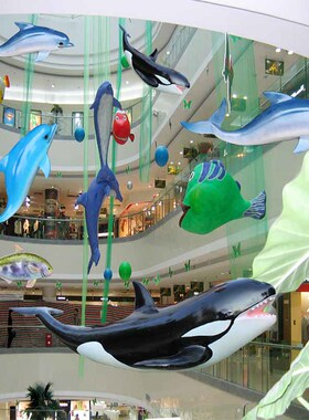 玻璃钢珊瑚海草鲸鱼摆件仿真鲨鱼海洋馆餐厅酒店装饰美陈海豚雕塑