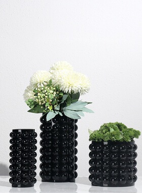 简约现代玻璃黑色波点花器客厅桌面软装插花瓶样板房间售楼处摆件