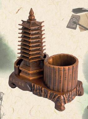 创意款树脂摆件九层文昌塔笔筒摆件 仿木佛塔宝塔办公室摆件 招财