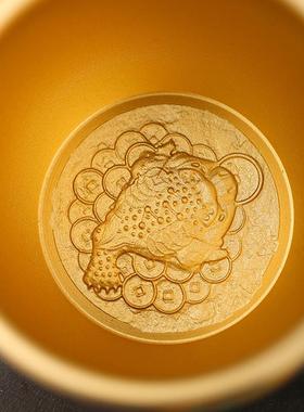 彩绘聚宝盆黄铜油彩百福缸米缸办公室居家创意工艺品聚财摆件礼品