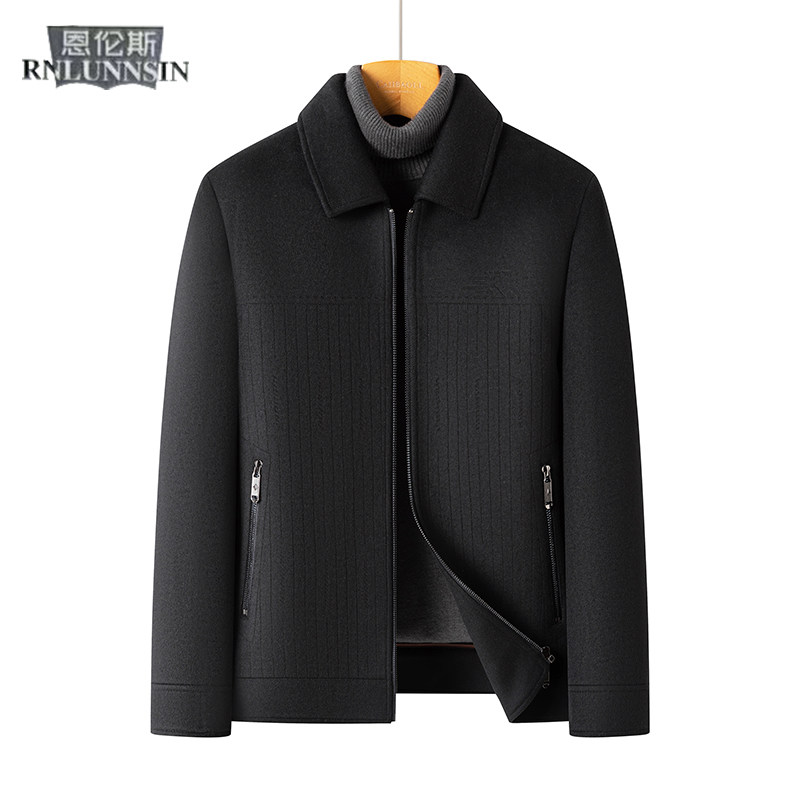 羊毛呢夹克男外套短款黑色翻领拉链款男装2025新款高端双面呢大衣,淘宝优惠券,粉丝福利购,淘宝优惠卷