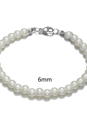 欧美网红风男士珍珠手链 不锈钢6/8/10mm珍珠手串手环 男士手链