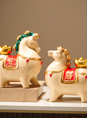 马到成功新中式陶瓷高端马摆件