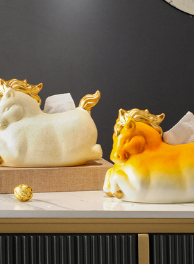 新中式高级创意陶瓷马造型纸巾盒