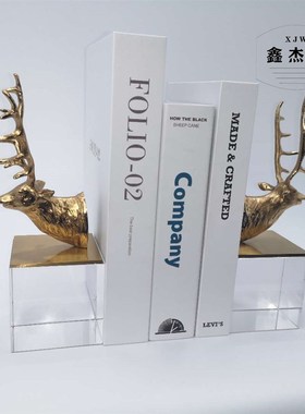 欧式简约现代水晶玻璃底座金属鹿头书立摆件书房样板房工艺装饰品