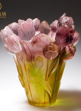 琉璃工艺品郁金香花瓶摆件客厅插花餐桌茶几装饰轻奢温馨乔迁礼物