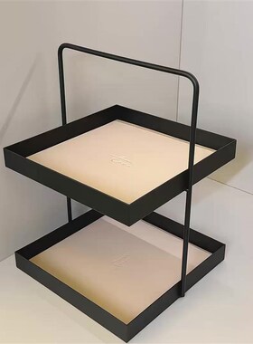 云品楠山玄关钥匙收纳皮革架子轻奢护肤品首饰双层铁艺置物展示架