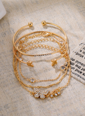 欧美新款满钻蝴蝶手链手镯女小众复古风轻奢高级感饰品4件套