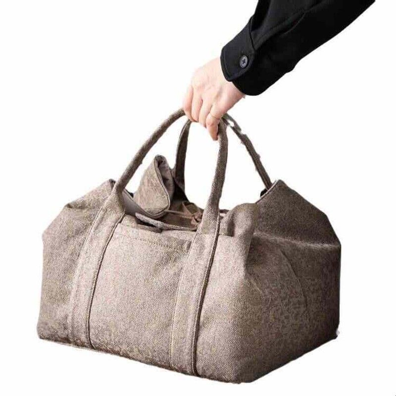 A complete set of travel tea set storage bag, extra large home outdoor portable tea set large capacity hemp fiber fabric bag