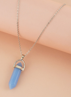 欧美跨境热卖爆款夜光吊坠六角柱八角珠天然石头卡片项链子弹头