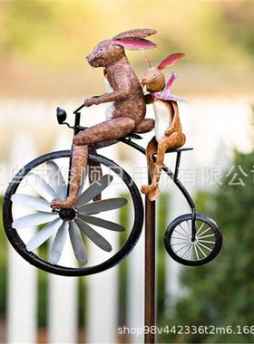 跨境新品猫和老鼠动物摩托车花园桩金属工艺品铁艺庭院风车装饰