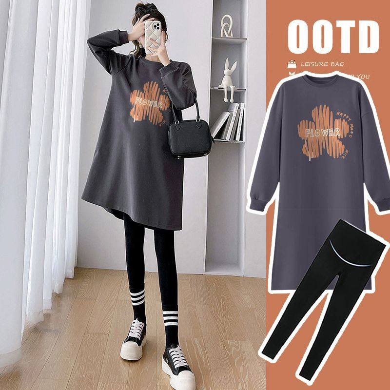 孕妇春秋装圆领纯棉连衣裙韩版宽松遮肚不显怀中长款卫衣裙两件套,淘宝优惠券,粉丝福利购,淘宝优惠卷