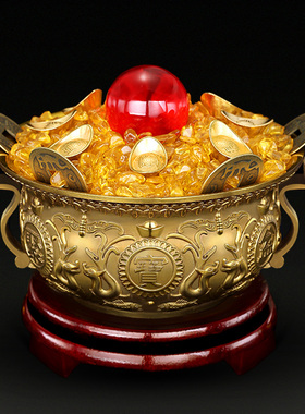 铜聚宝盆摆件纯铜家用全铜办公室家居客厅开业礼品装饰品铜器摆设