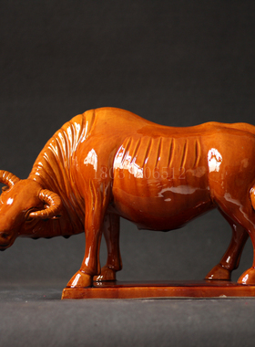 陶瓷牛摆件唐三彩饮水牛十二生肖牛客厅家居装饰品艺术品生肖摆件