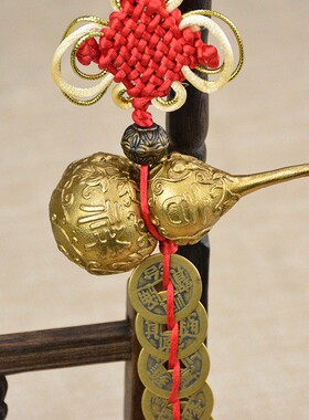 铜葫芦摆件純铜五帝钱八卦小号家居客厅挂件