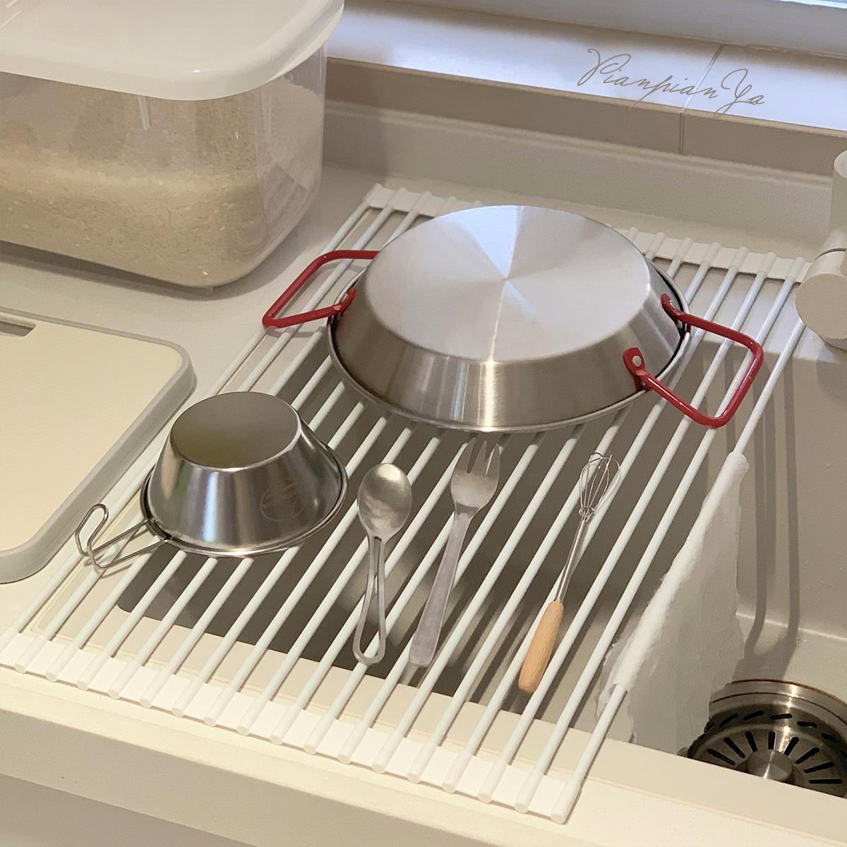 厨房水槽沥水架碗碟盘收纳架洗碗槽水池碗架可折叠防滑置物架简约 - 图3