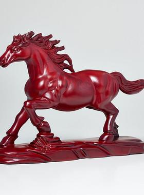 红花梨木雕一马当先摆件实木马雕刻家居客厅工艺礼品摆饰办公桌开