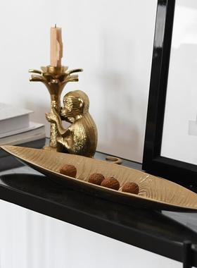 现代轻奢树皮纹理金属托盘水果盘中式禅意样板房玄关软装饰品摆件