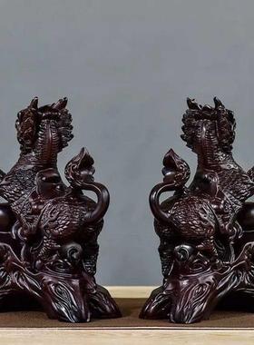 黑檀木雕麒麟摆件大号一对实木瑞兽工艺礼品家居招财镇宅风水摆件