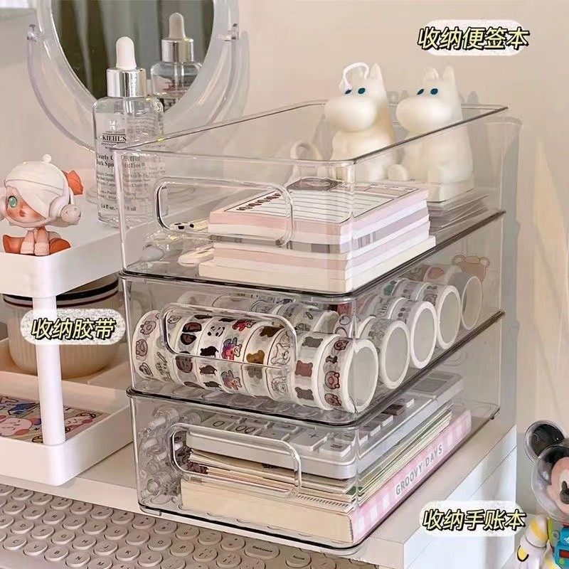 桌面透明收纳盒书盒化妆品首饰整理塑料盒子可爱学生PET收纳篮子,淘宝优惠券,粉丝福利购,淘宝优惠卷