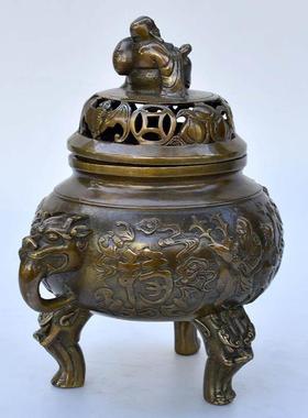商务办公家居装饰金属铜器工艺品纯铜寿星香炉摆件