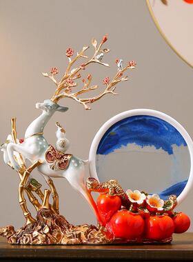 引进财宝鹿减压沙漏流沙绘画饰品一切顺利柿子客厅入口酒柜电视柜