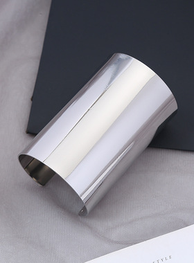厂家直销 欧美夸张金属手镯大光面镜面长筒手环时尚简约演出手饰