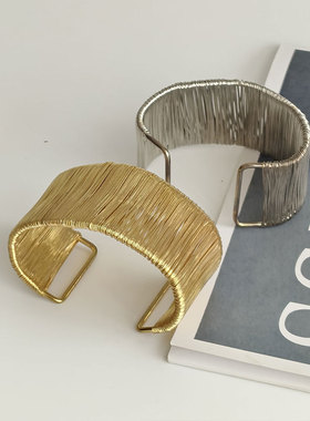 欧美亚马逊跨境时尚夸张拉丝开口手镯个性级感复古百搭饰品