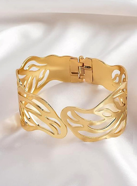 欧美热卖新款跨境镂空树叶手镯弹簧开口手饰金属叶子轻奢窗帘扣