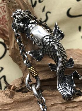 原创设计镀银饰招财锦鲤鲤鱼吊坠男款霸气925银项链女不掉色挂件