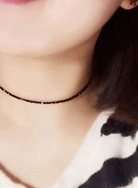 黑色水晶玻璃珠串珠锁骨链女