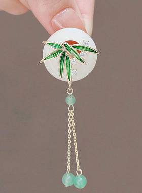 古风清雅竹子压襟胸针女高级感小众流苏吊坠旗袍胸花衣服别针配饰