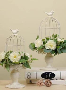 仿真花卉鸟笼摆件复古做旧园艺创意装饰烛台橱窗婚庆摄影陈列道具